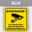 Табличка «Внимание! На территории школы ведется видеонаблюдение», B114 (металл, 200х200 мм)